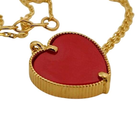 14k Yellow Gold Red Heart Pendant Necklace 18" - Picture 1 of 6